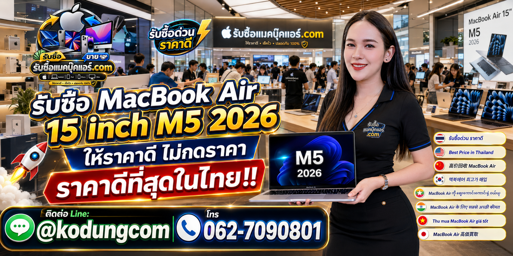 รับซื้อ MacBook Air 15 inch M5 2026 รับซื้อเครื่องเก่า มือสอง เสีย ซาก รับถึงที่ ให้ราคาดี