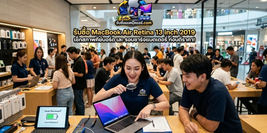 ภาพประกอบบทความ ขาย MacBook Air Retina 13 inch 2019 เช็กสภาพคีย์บอร์ดและรอบชาร์จแบตเตอรี่ก่อนตีราคา