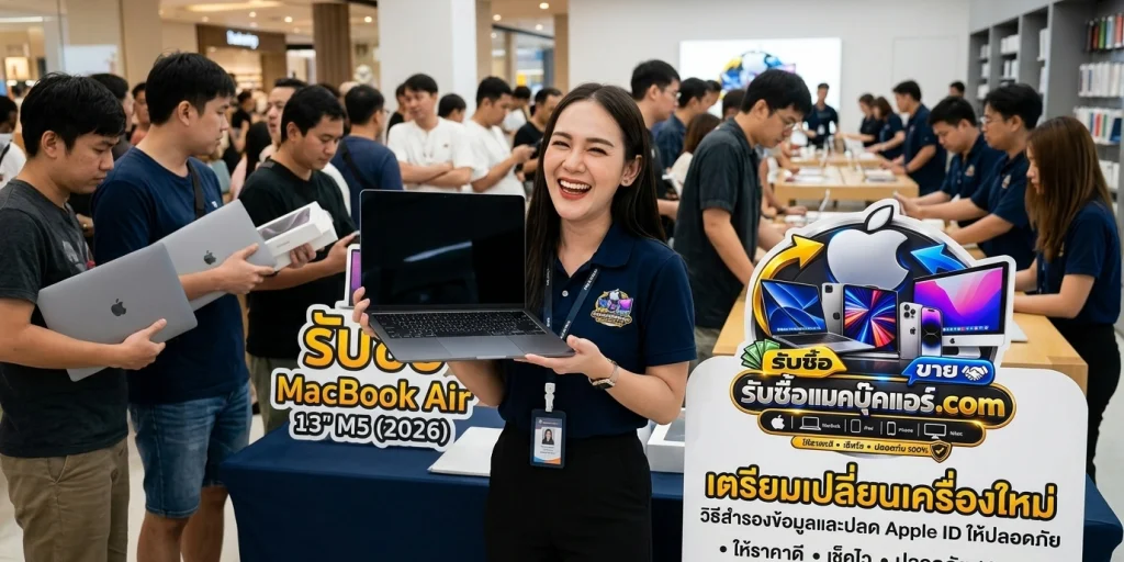 ภาพประกอบบทความ ขาย MacBook Air 13 inch M5 2026 เตรียมเปลี่ยนเครื่องใหม่ วิธีสำรองข้อมูลและปลด Apple ID ให้ปลอดภัย