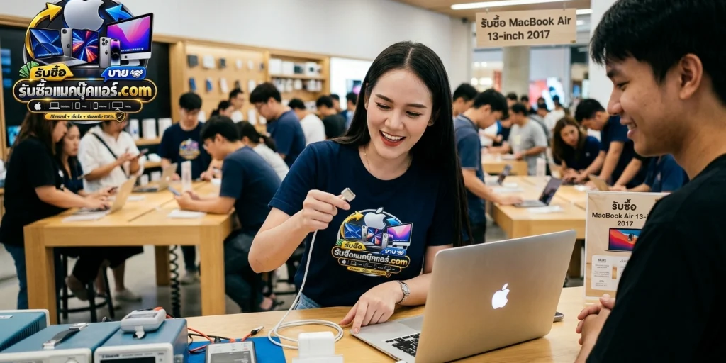 ภาพประกอบบทความ ขาย MacBook Air 13 inch 2017 รุ่นโลโก้มีไฟ เช็กสภาพสายชาร์จ MagSafe 2 และพอร์ตเชื่อมต่อก่อนตีราคา