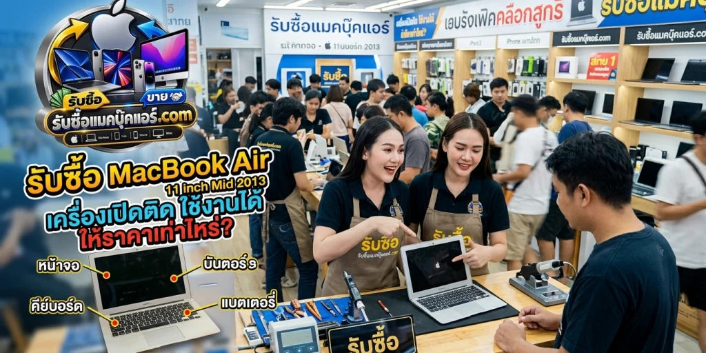 ภาพประกอบบทความ ขาย MacBook Air 11 inch Mid 2013 เครื่องเปิดติดใช้งานได้ ตีราคาจากจุดไหนบ้างที่ร้านประเมิน